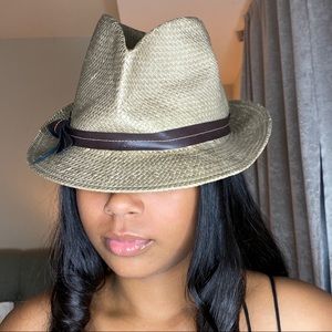 Brown fedora straw hat
